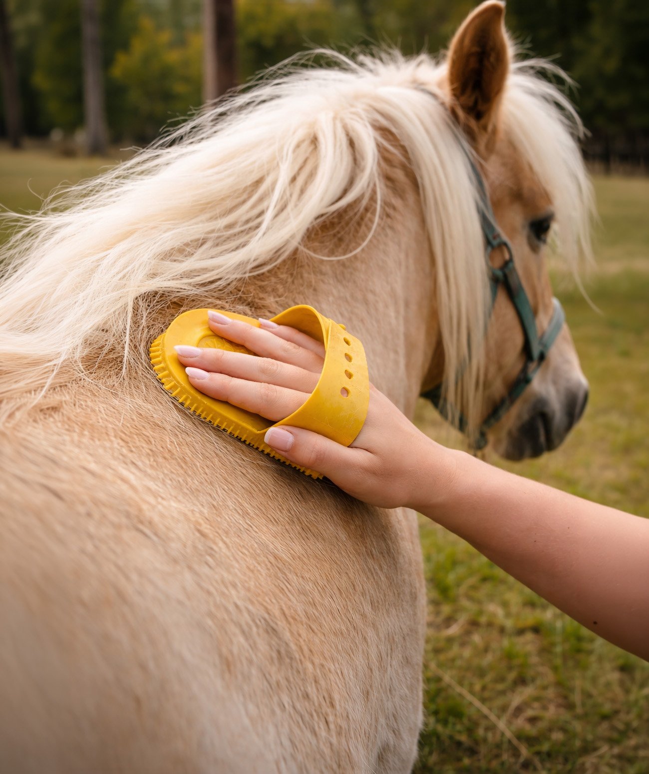 Toilettage d'un poney Shetland
