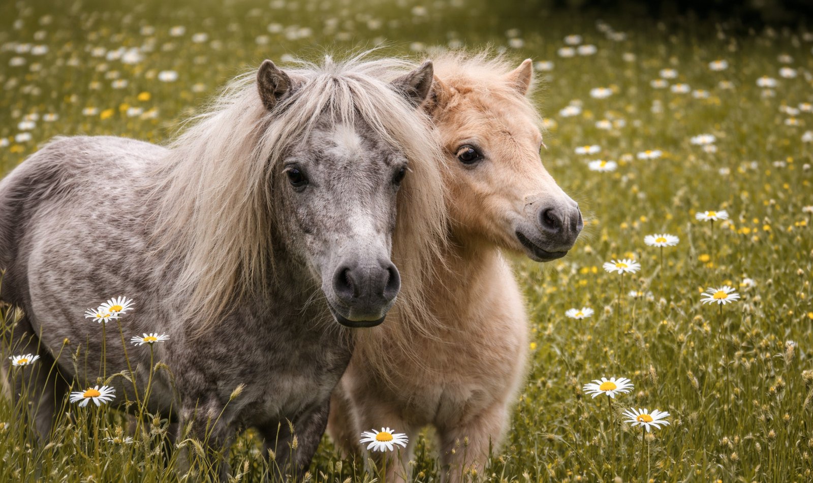 Shetlands ensemble dans le pâturage
